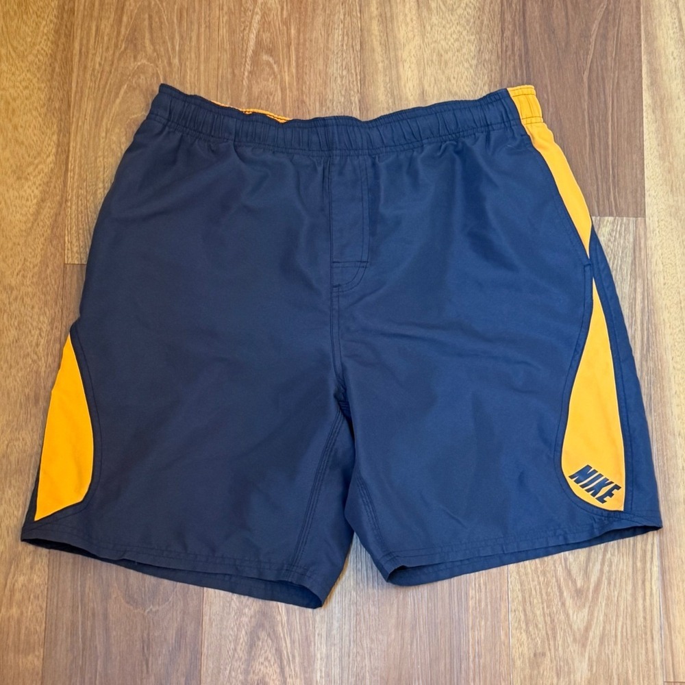 2010s Nike Gray & Yellow Swim Trunk Shorts Men's Size Large